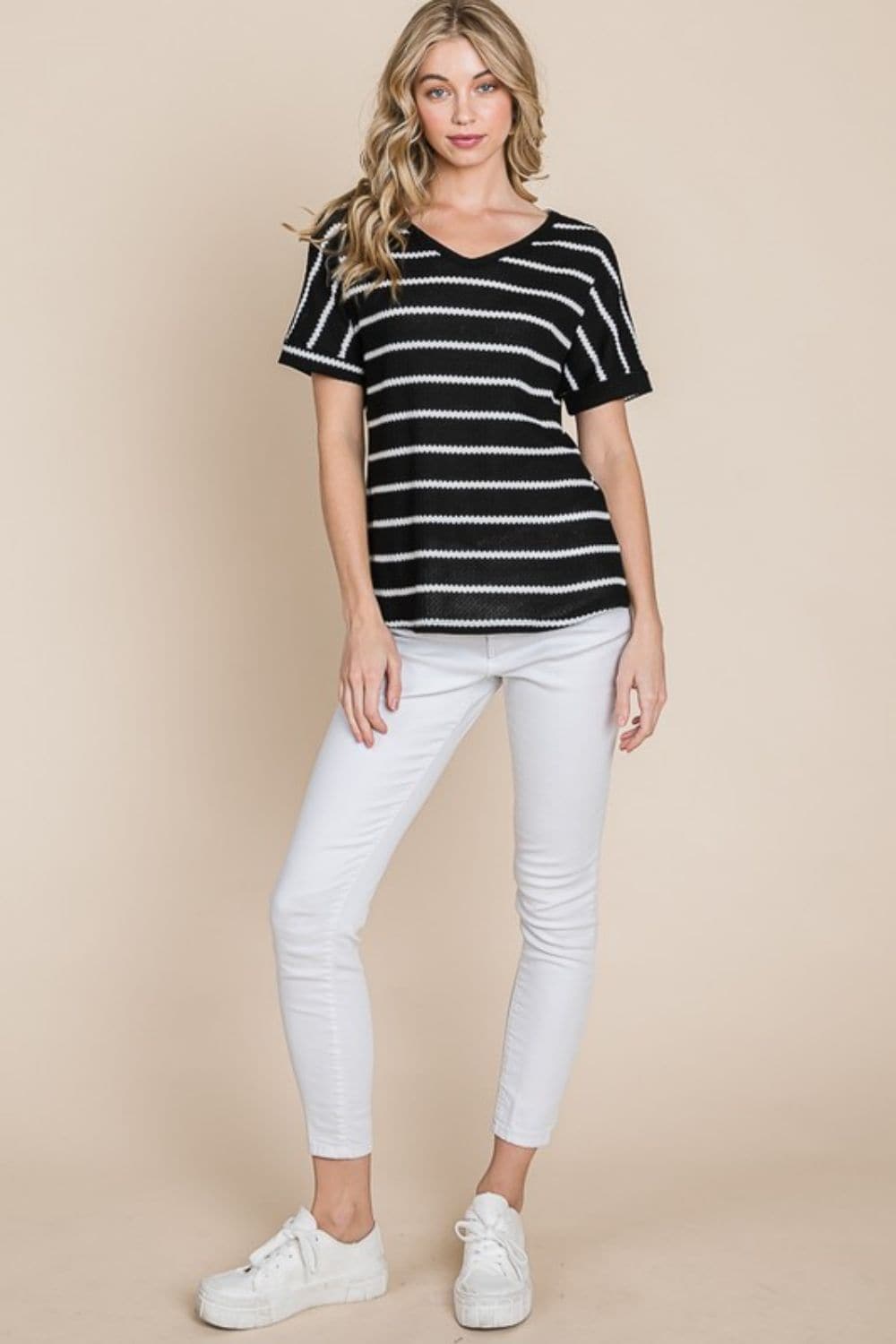 Simple Goals Waffle Knit Striped Tee