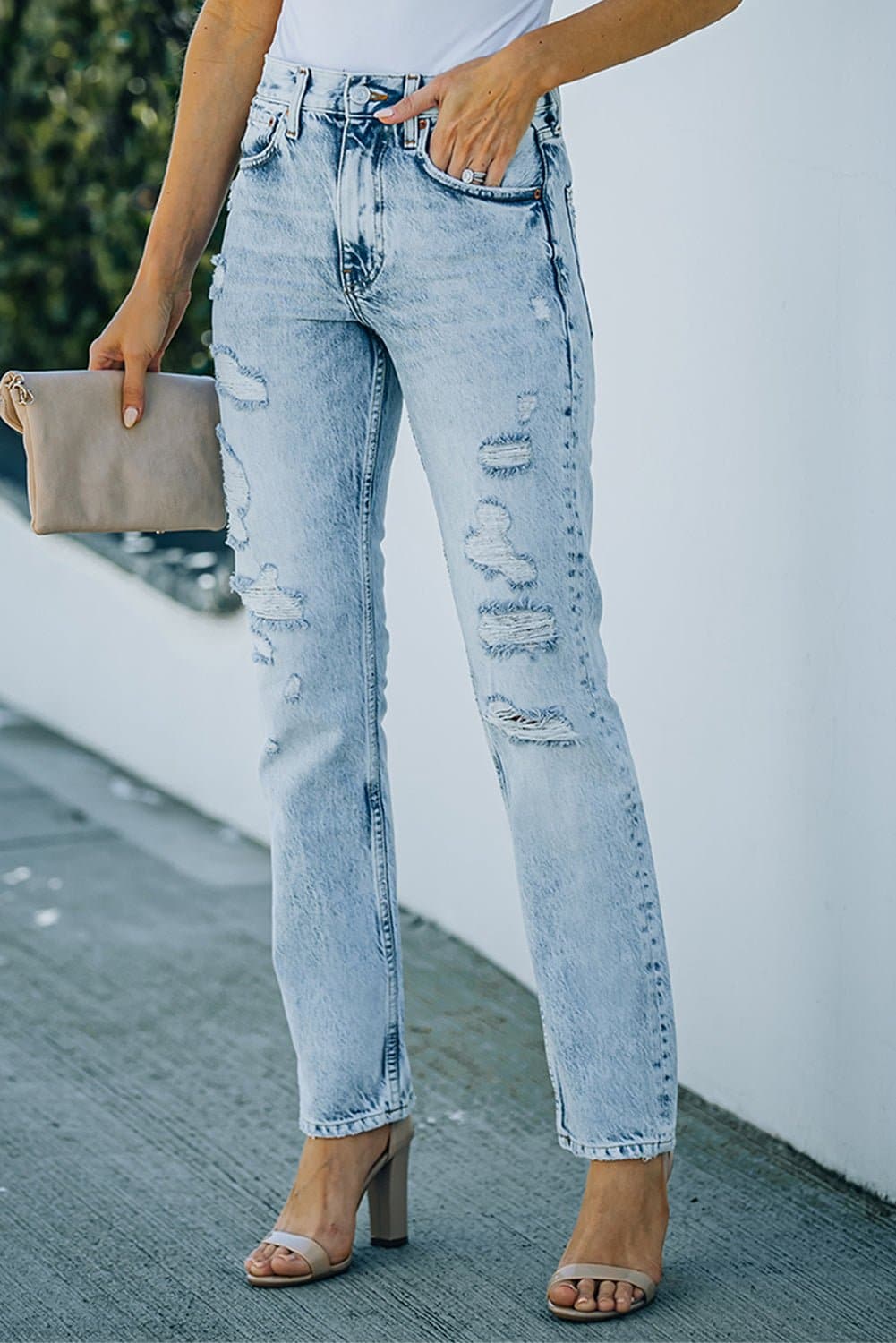 Acid Wash Distressed Jeans with Pockets - Love culture store