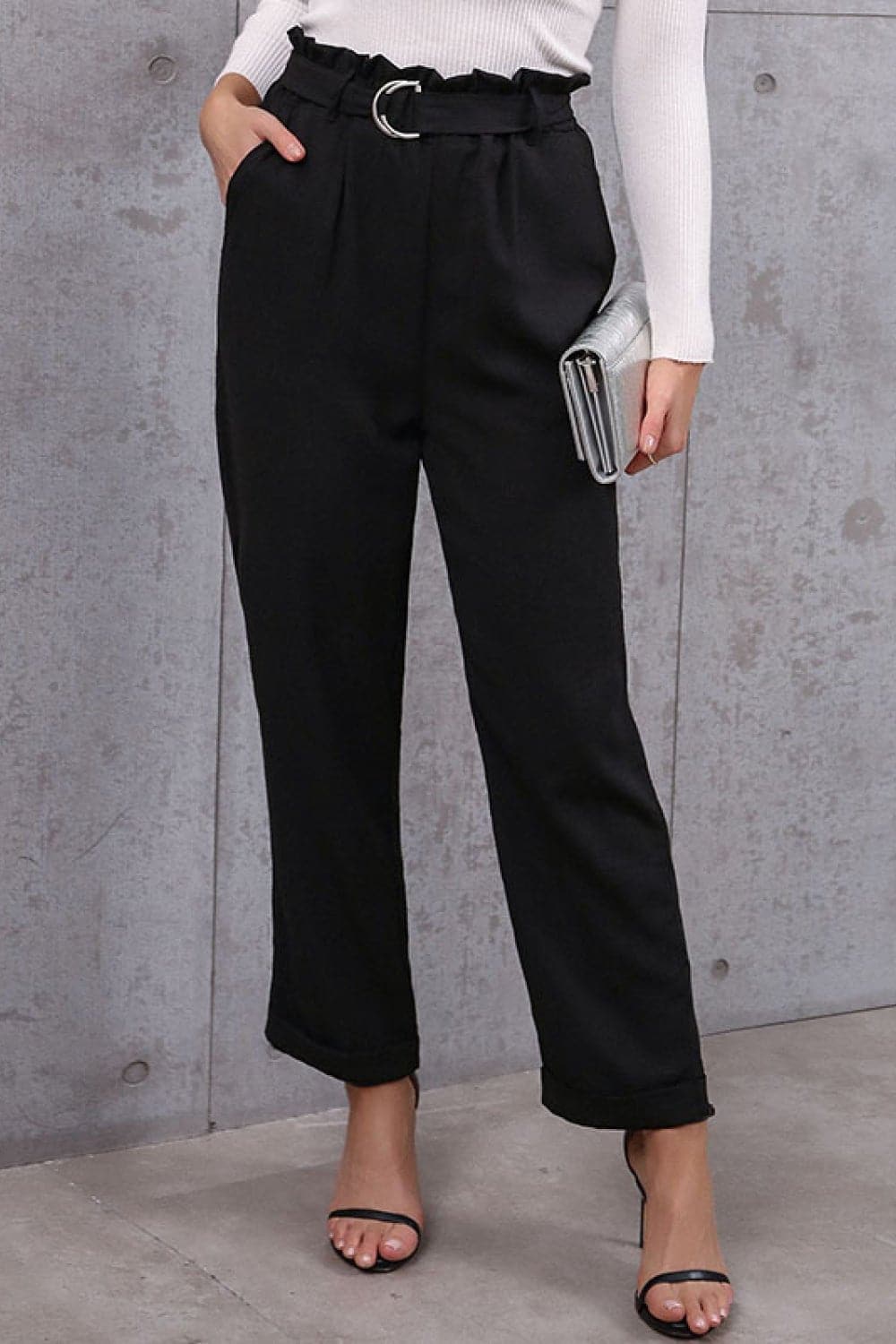 Belted Paperbag Waist Pants - Love culture store