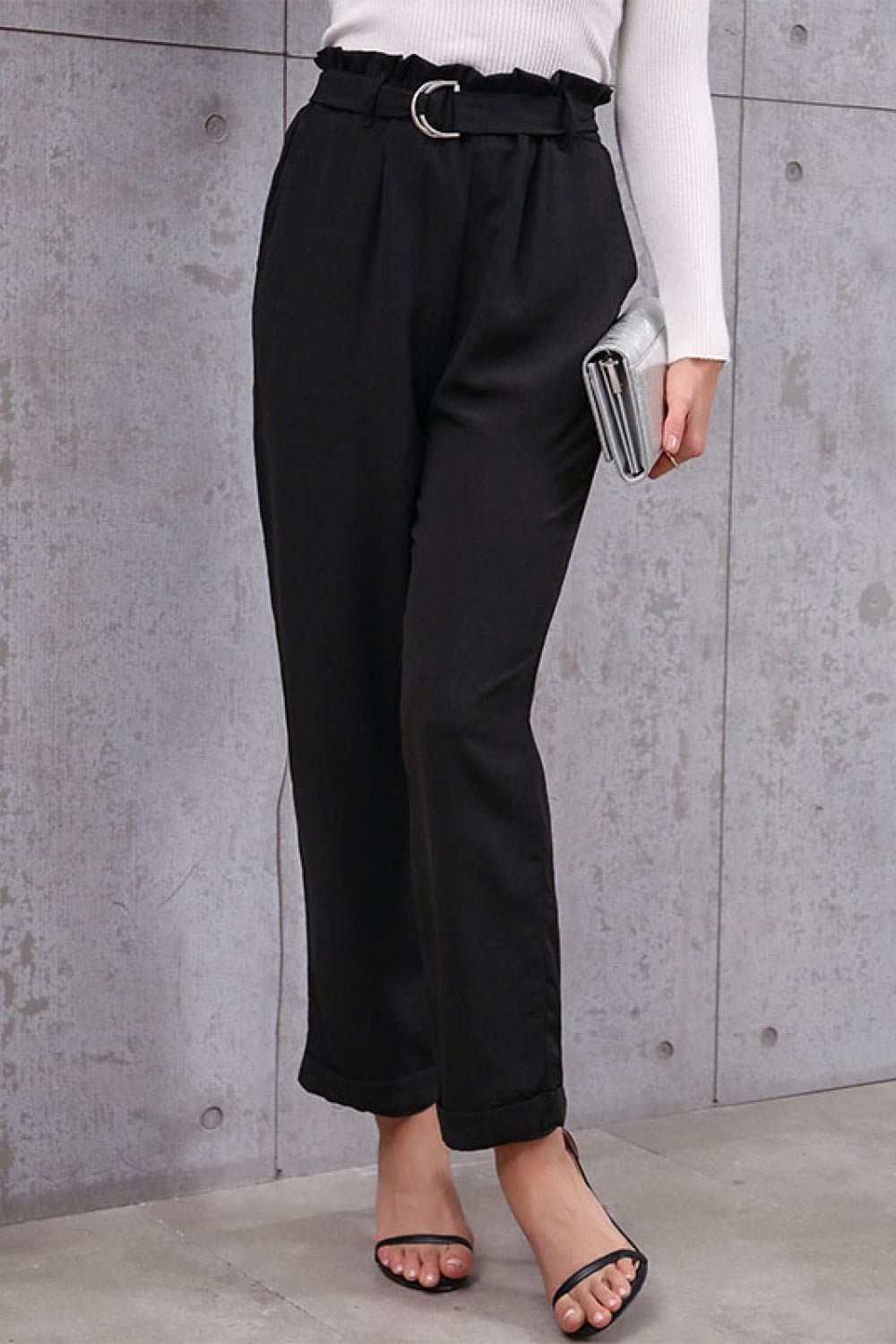 Belted Paperbag Waist Pants - Love culture store