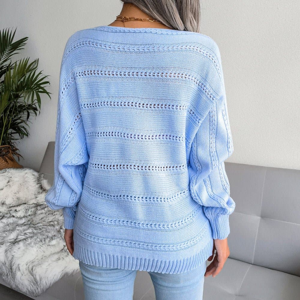 Boat Neck Dolman Sleeve Ribbed Trim Sweater - Love culture store
