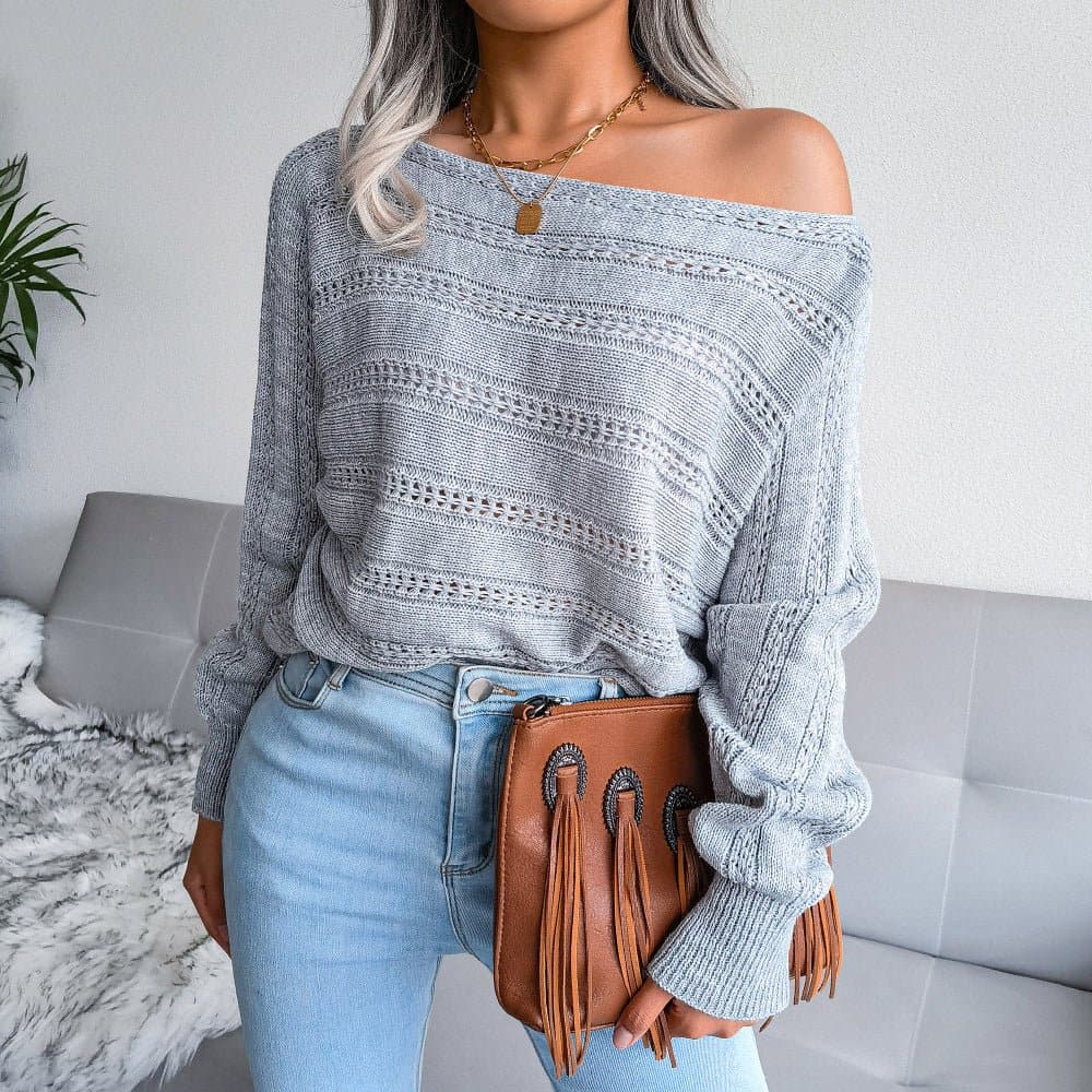 Boat Neck Dolman Sleeve Ribbed Trim Sweater - Love culture store
