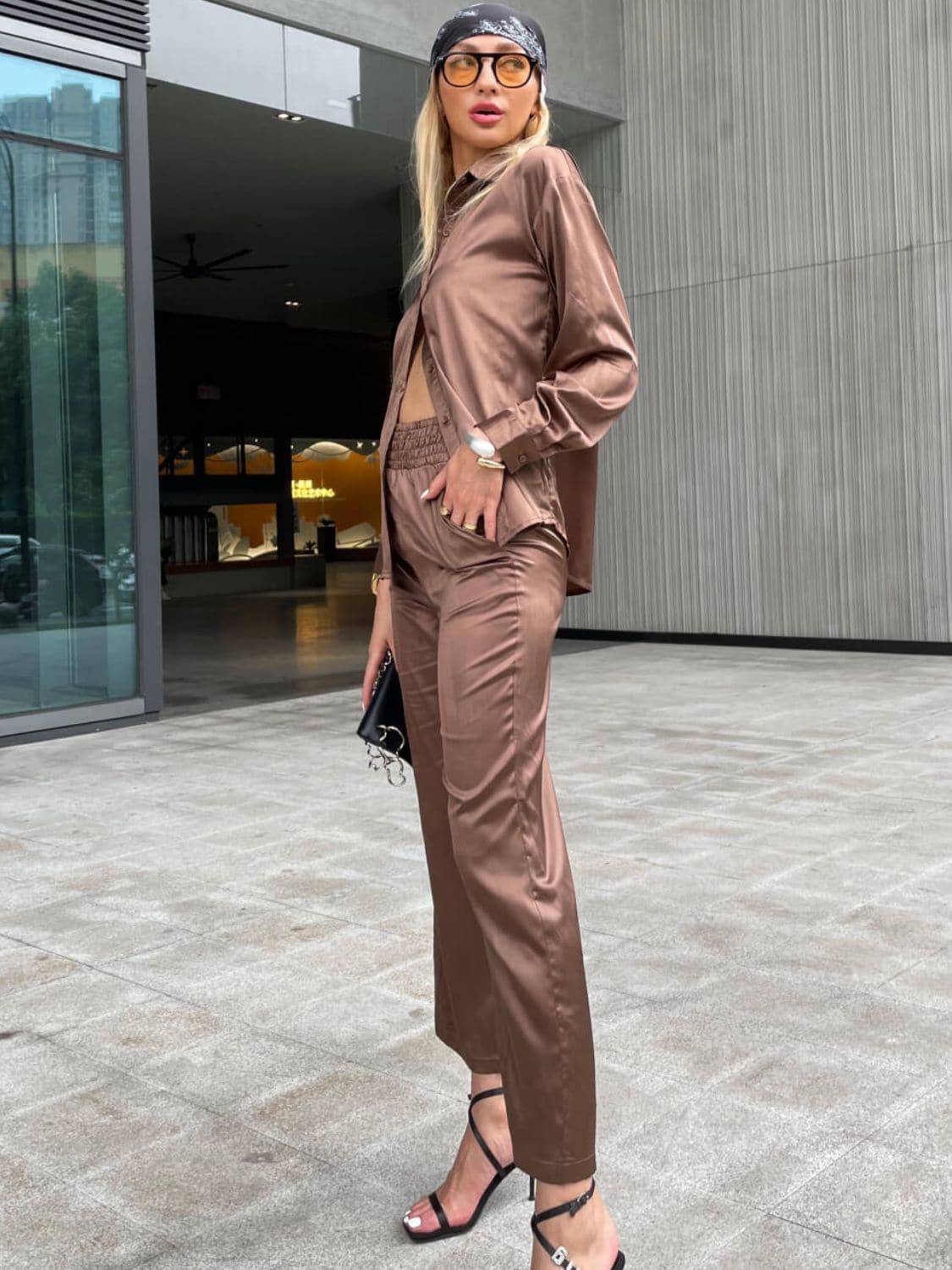 Button Front Shirt and Smocked Pants Set - Love culture store