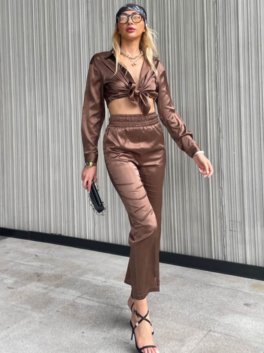 Button Front Shirt and Smocked Pants Set - Love culture store