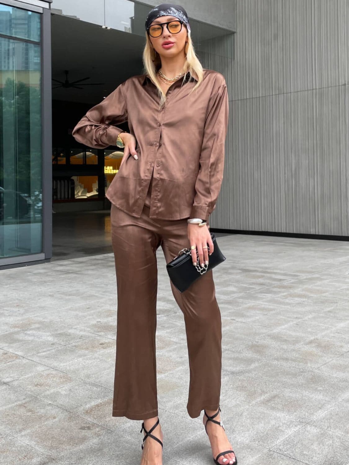 Button Front Shirt and Smocked Pants Set - Love culture store