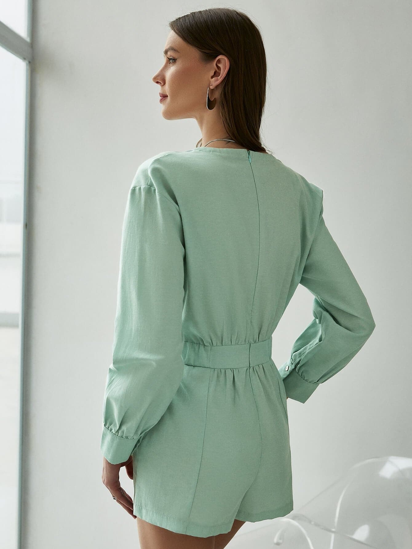 Buttoned Round Neck Romper with Pockets - Love culture store