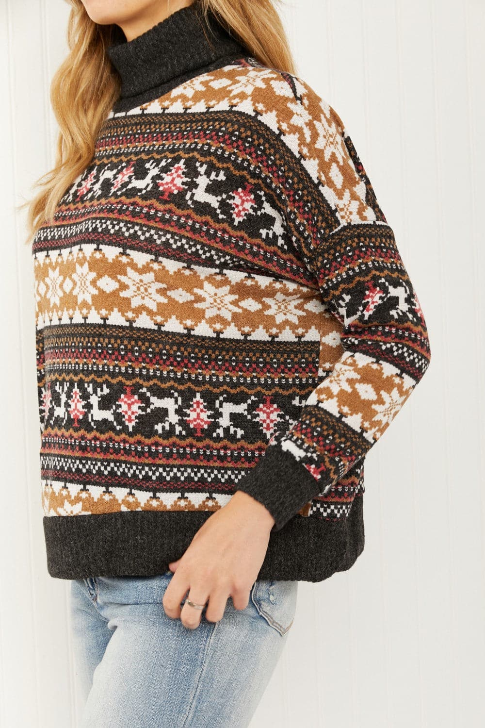 Reindeer Retreat Full Size Fair Isle Christmas Sweater