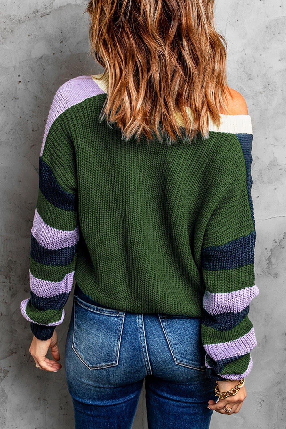 Color Block Rib-Knit V-Neck Cardigan - Love culture store