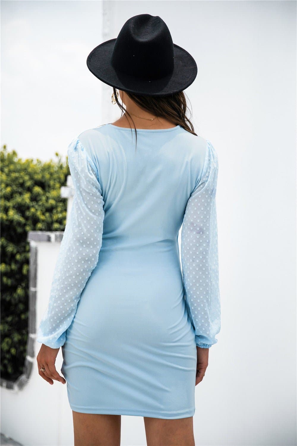 Contrast Mesh Sleeve Wrap Front Dress - Love culture store