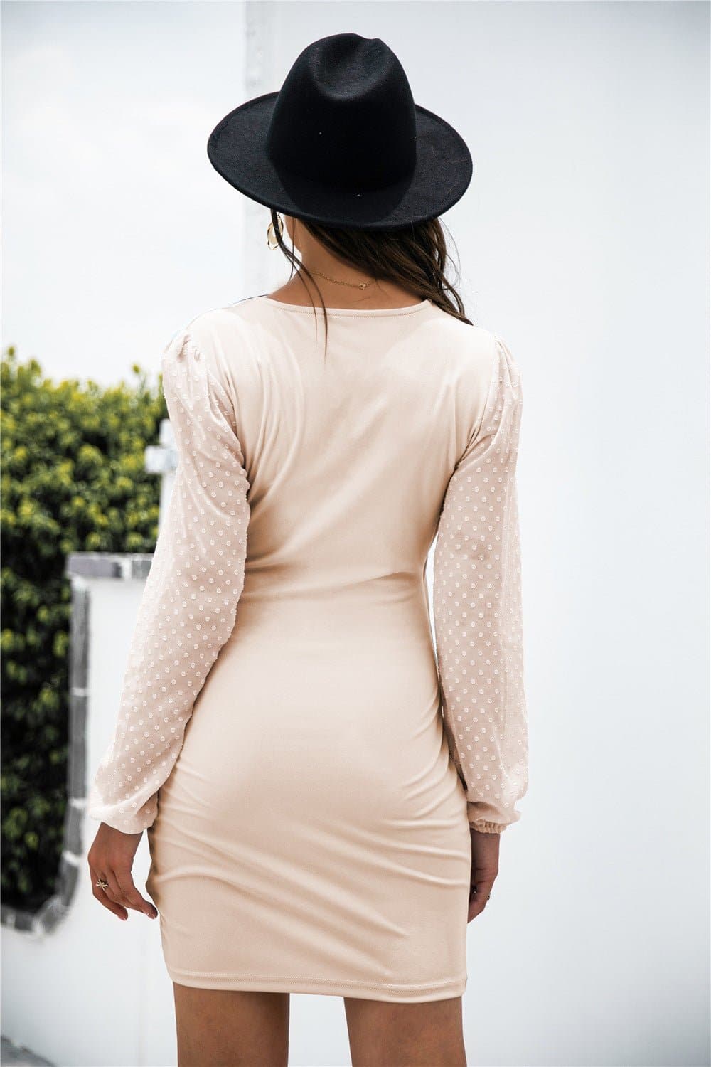 Contrast Mesh Sleeve Wrap Front Dress - Love culture store