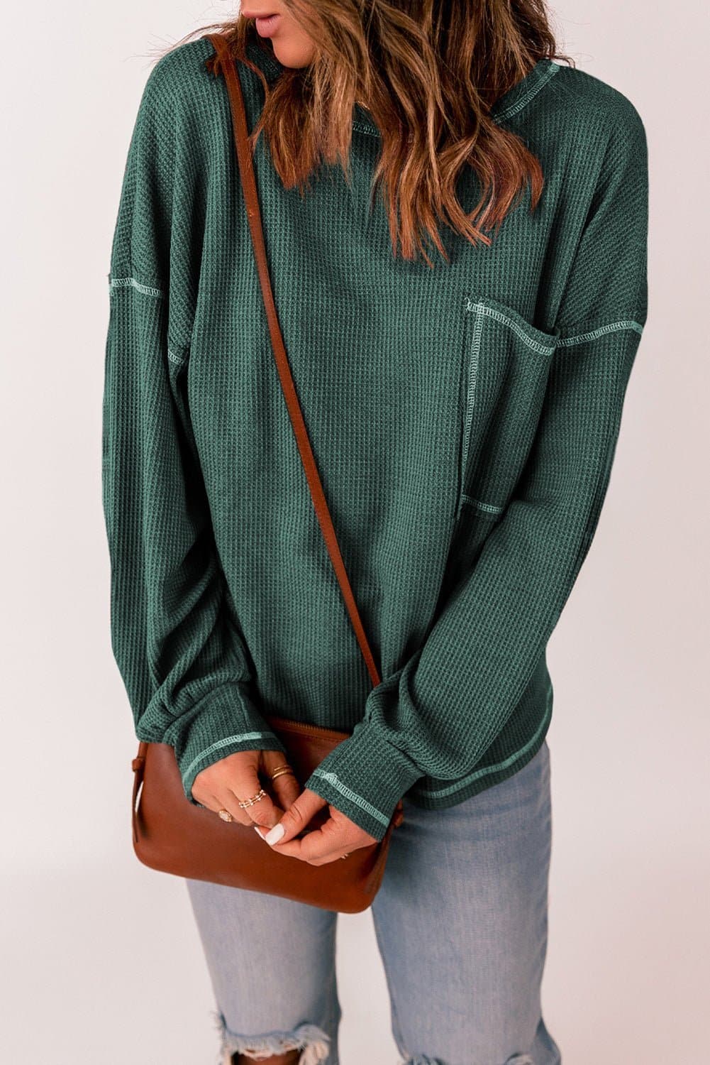 Contrast Stitching Waffle Knit Top - Love culture store