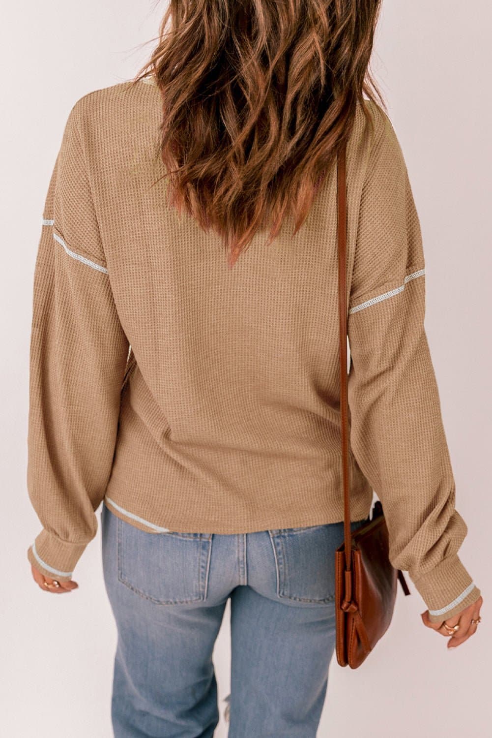 Contrast Stitching Waffle Knit Top - Love culture store