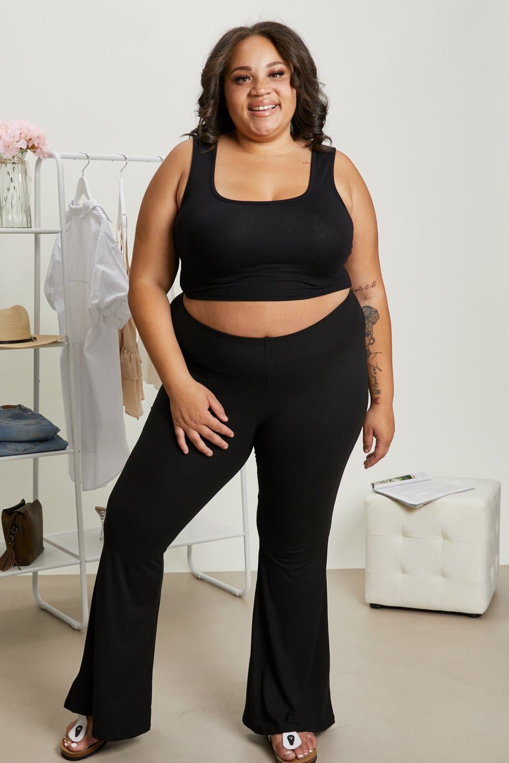 Cotton Bleu Try Me Full Size Elastic Waist Flare Pants - Love culture store