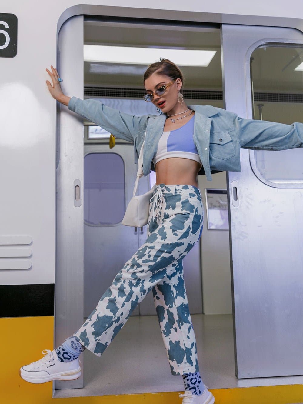 Cow Print Lace-Up Straight Leg Pants - Love culture store