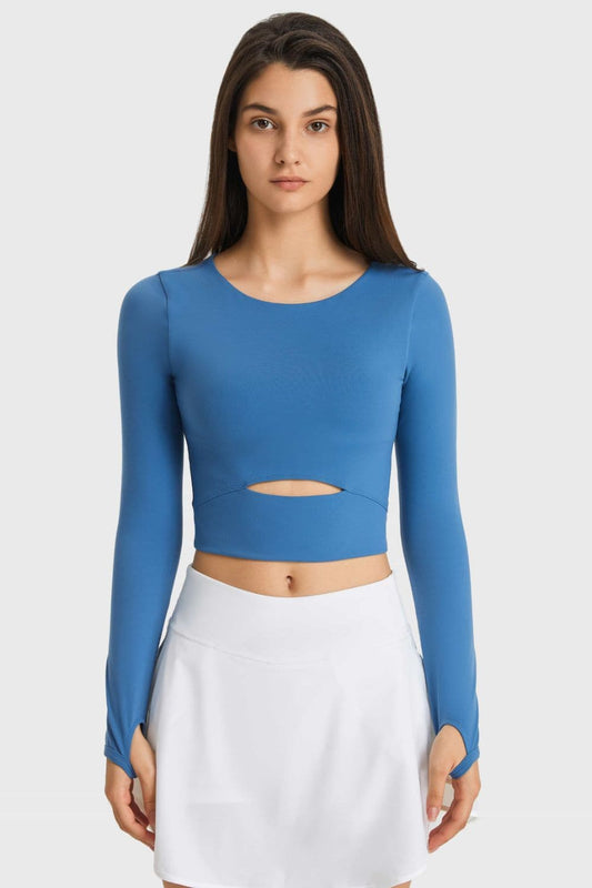 Cutout Long Sleeve Cropped Sports Top - Love culture store