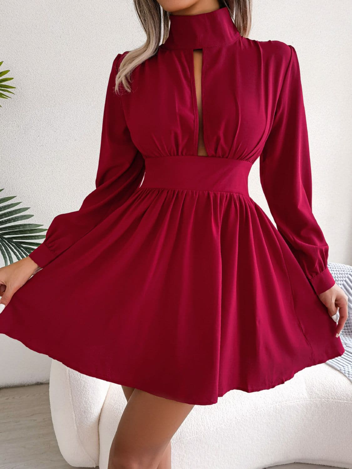 Cutout Turtleneck A-Line Mini Dress - Love culture store