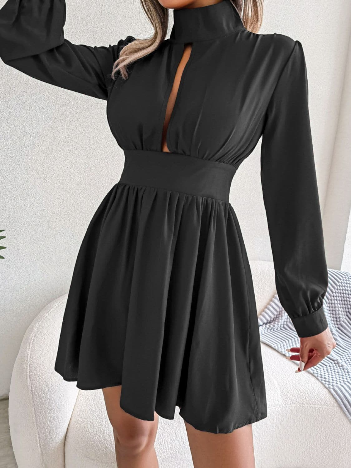 Cutout Turtleneck A-Line Mini Dress - Love culture store