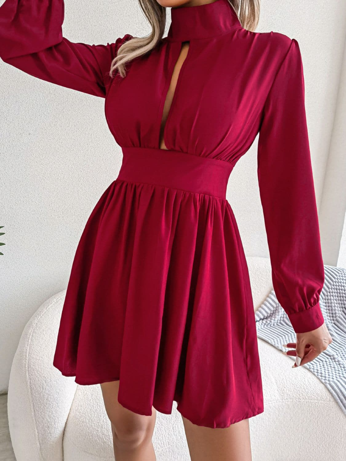 Cutout Turtleneck A-Line Mini Dress - Love culture store