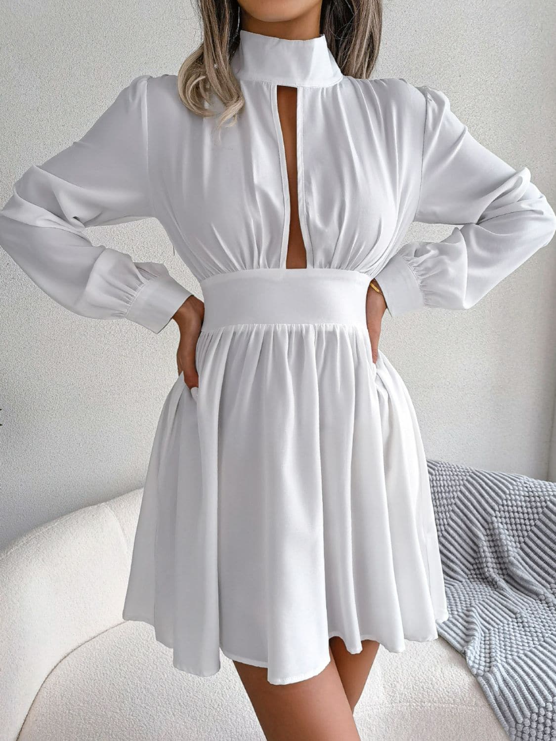 Cutout Turtleneck A-Line Mini Dress - Love culture store