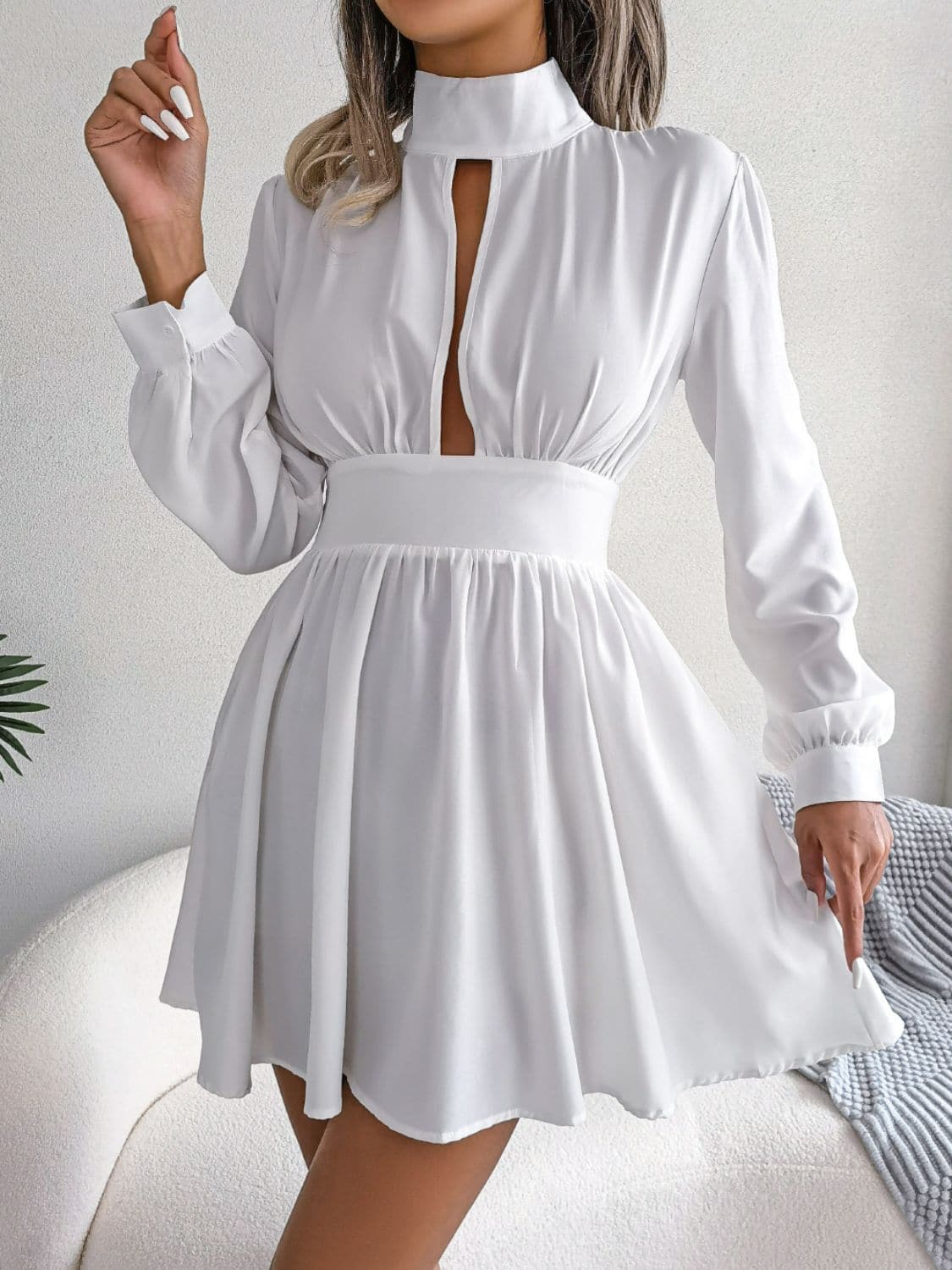 Cutout Turtleneck A-Line Mini Dress - Love culture store