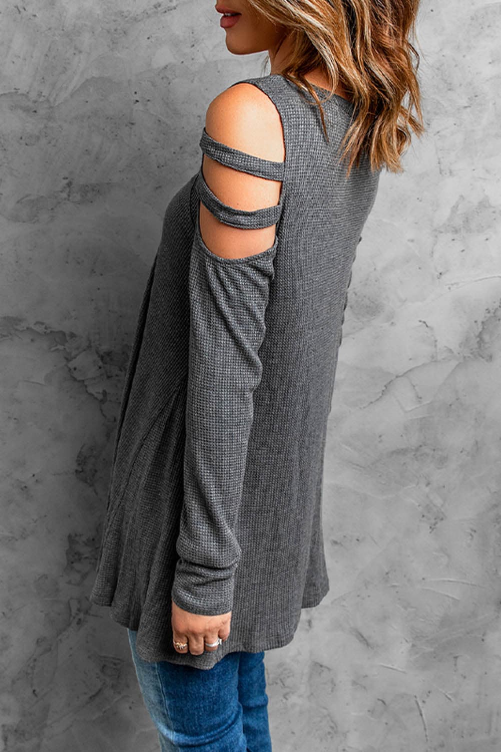 Cutout Waffle Knit Tunic Top - Love culture store
