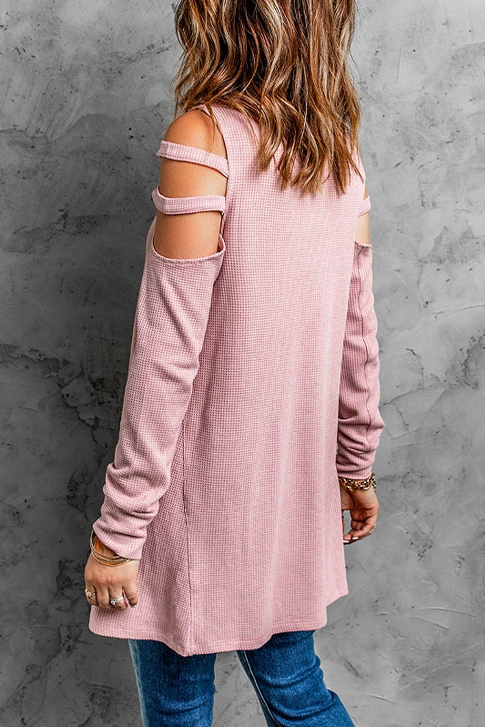 Cutout Waffle Knit Tunic Top - Love culture store