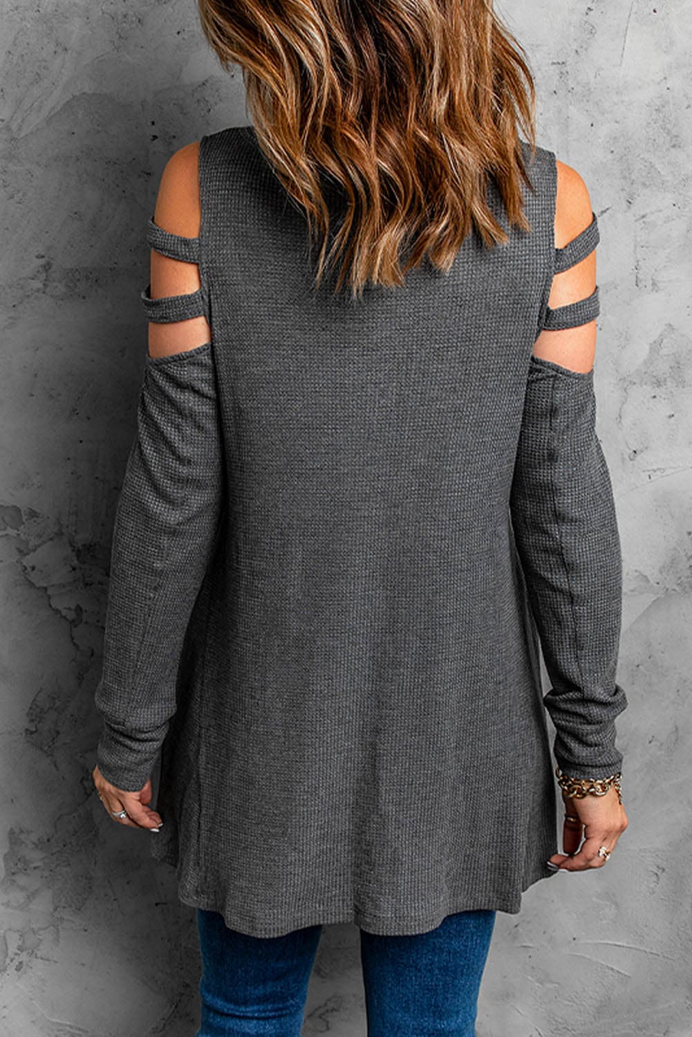 Cutout Waffle Knit Tunic Top - Love culture store