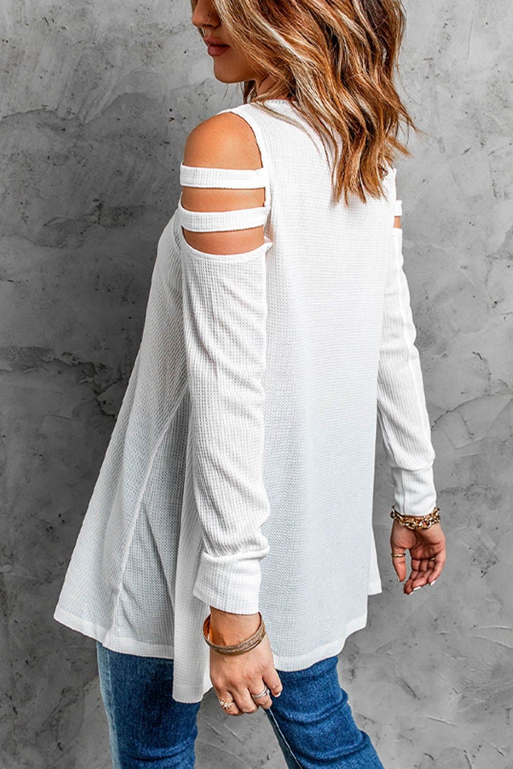 Cutout Waffle Knit Tunic Top - Love culture store