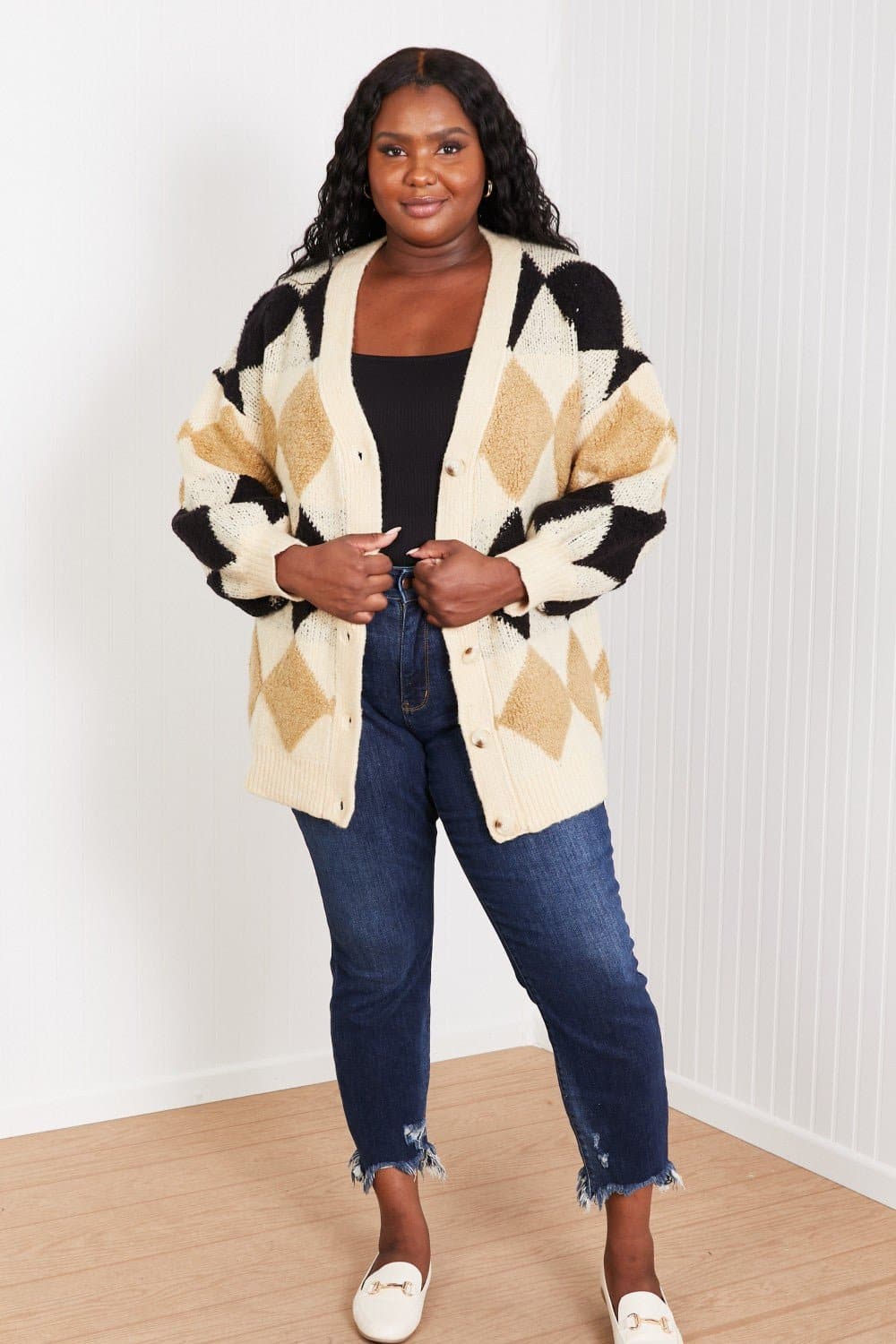 CY Fashion Know-It-All Full Size Argyle Longline Cardigan - Love culture store