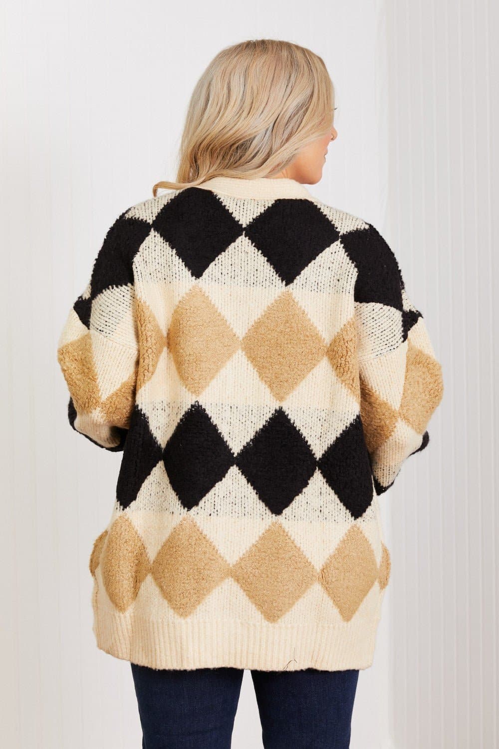 CY Fashion Know-It-All Full Size Argyle Longline Cardigan - Love culture store