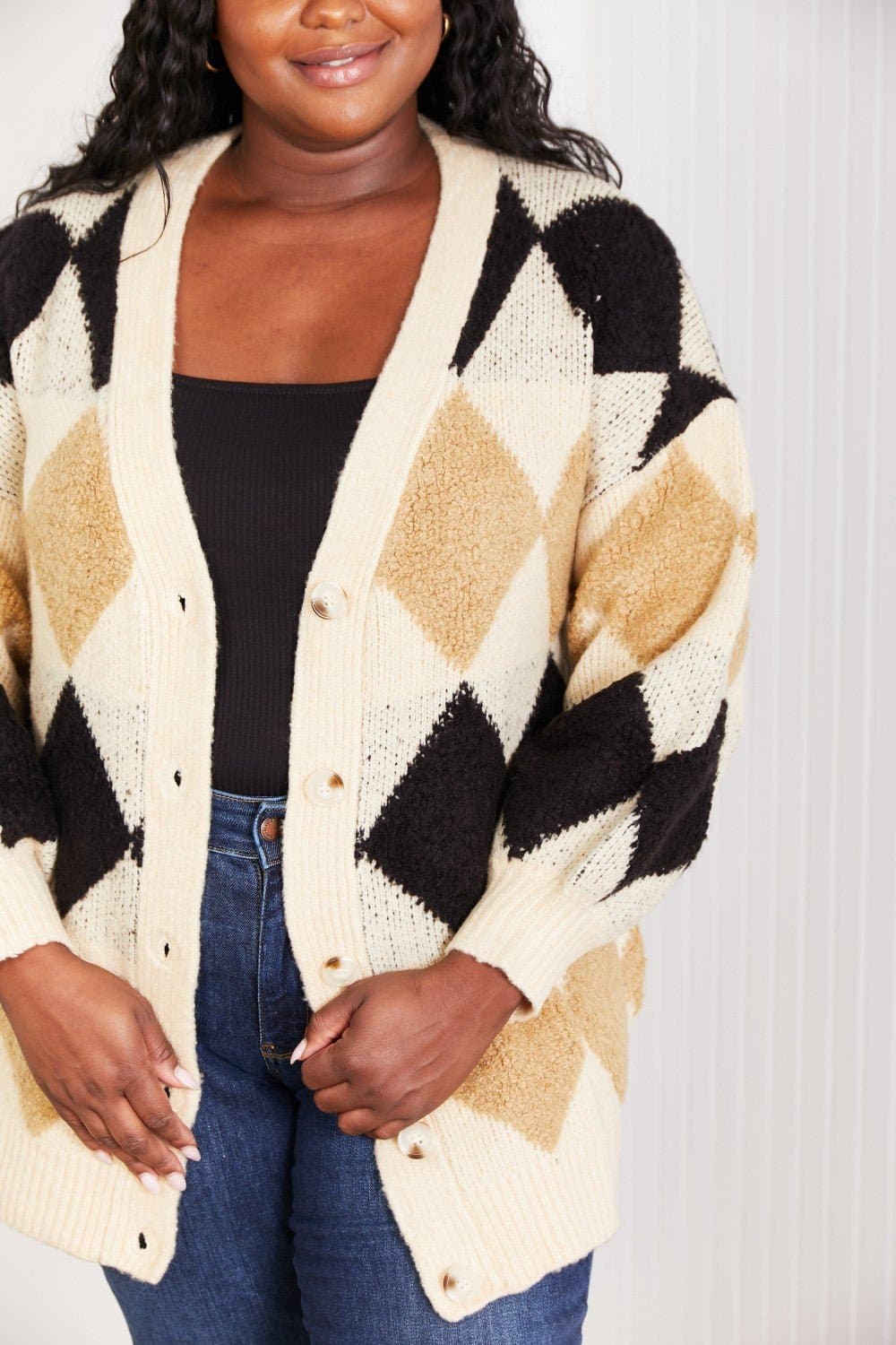CY Fashion Know-It-All Full Size Argyle Longline Cardigan - Love culture store