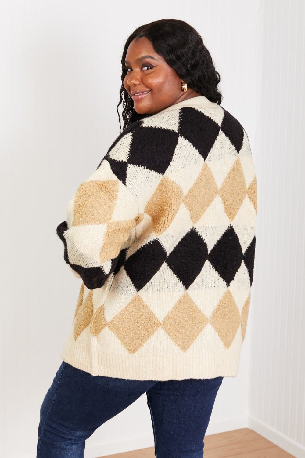 CY Fashion Know-It-All Full Size Argyle Longline Cardigan - Love culture store