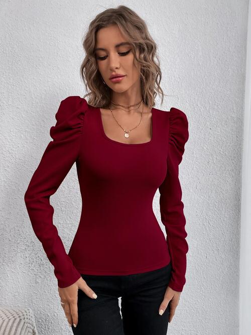 Square Neck Puff Long Sleeve Top