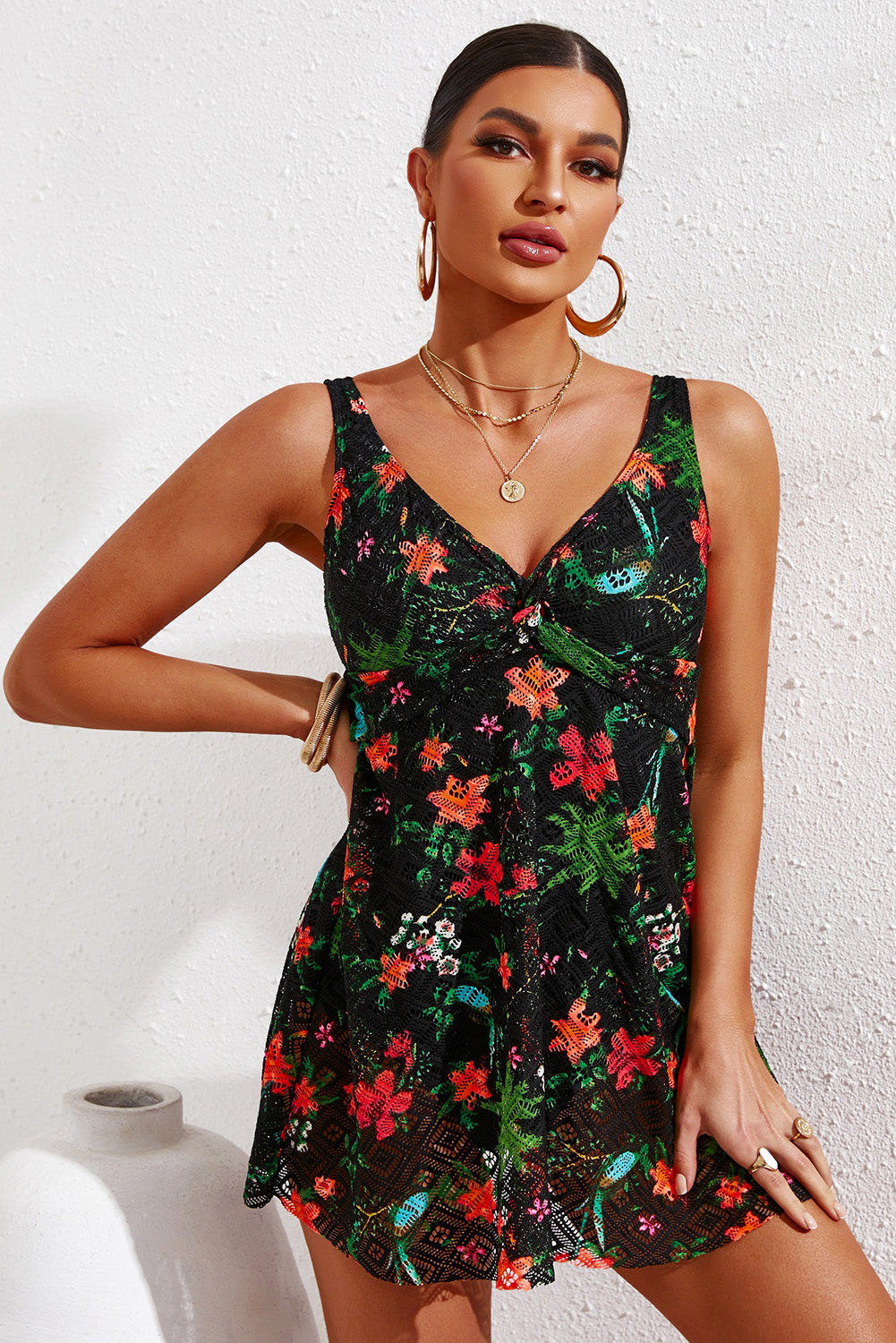 Twist Front Sleeveless Swim Dress