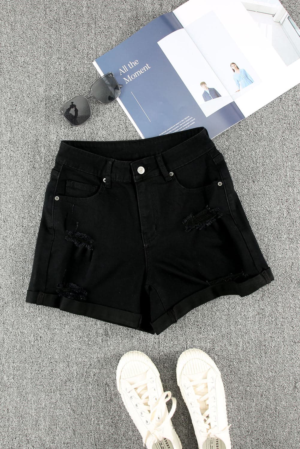 Distressed Cuffed Denim Shorts - Love culture store