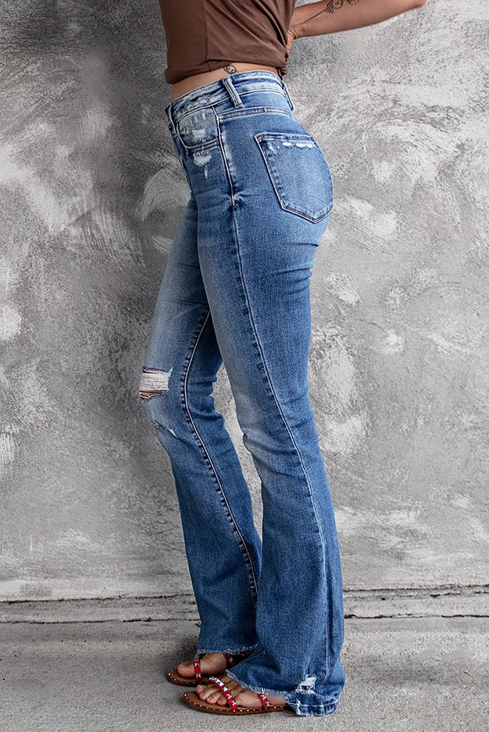Distressed Flared Jeans with Pockets - Love culture store