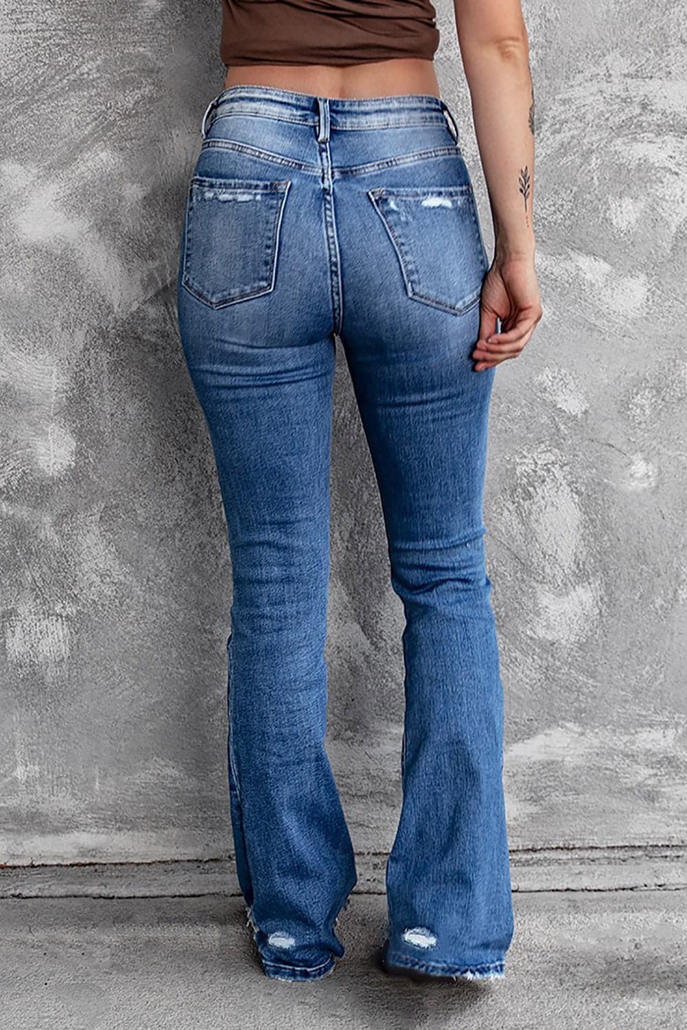 Distressed Flared Jeans with Pockets - Love culture store