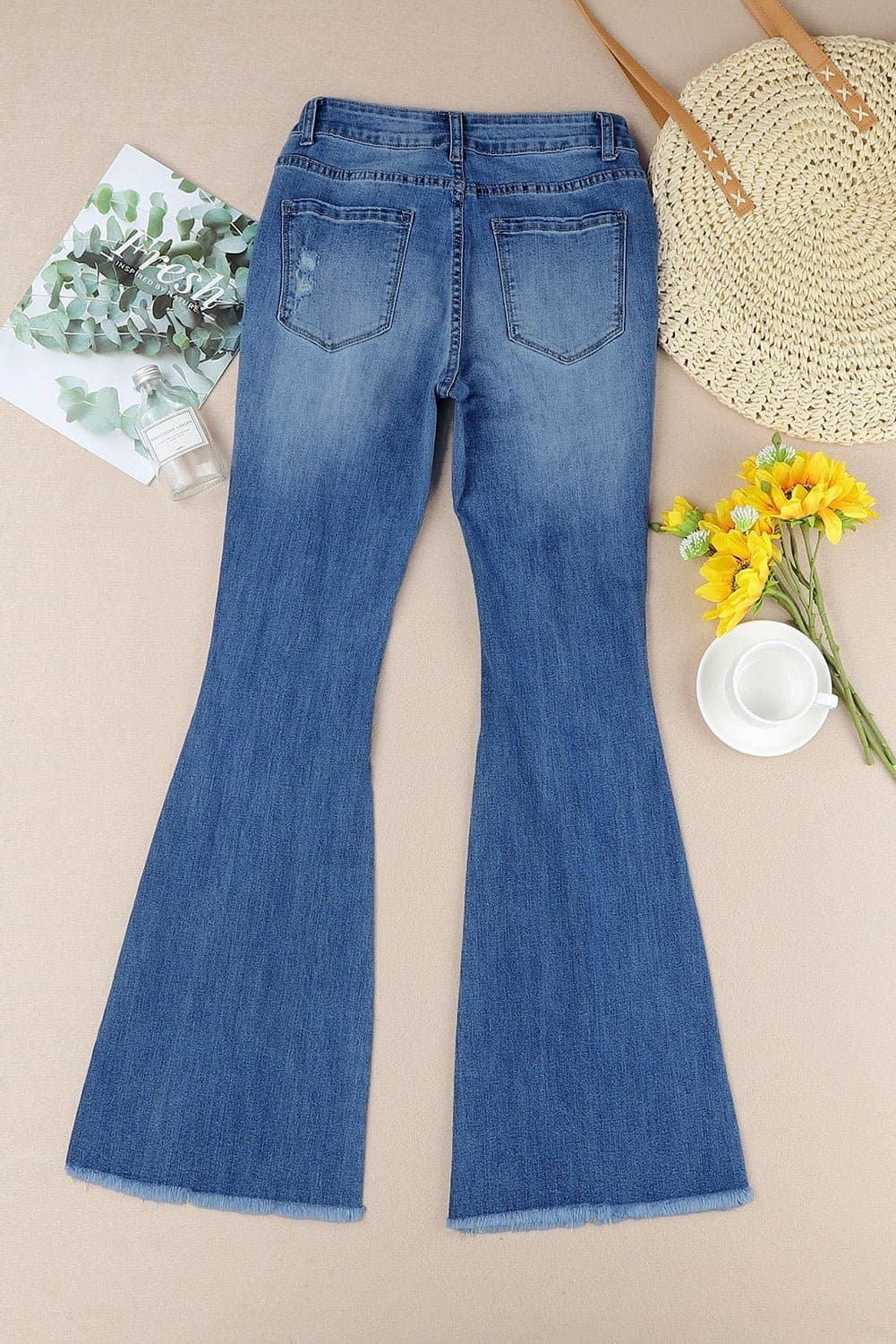 Distressed Frayed Hem Flare Jeans - Love culture store