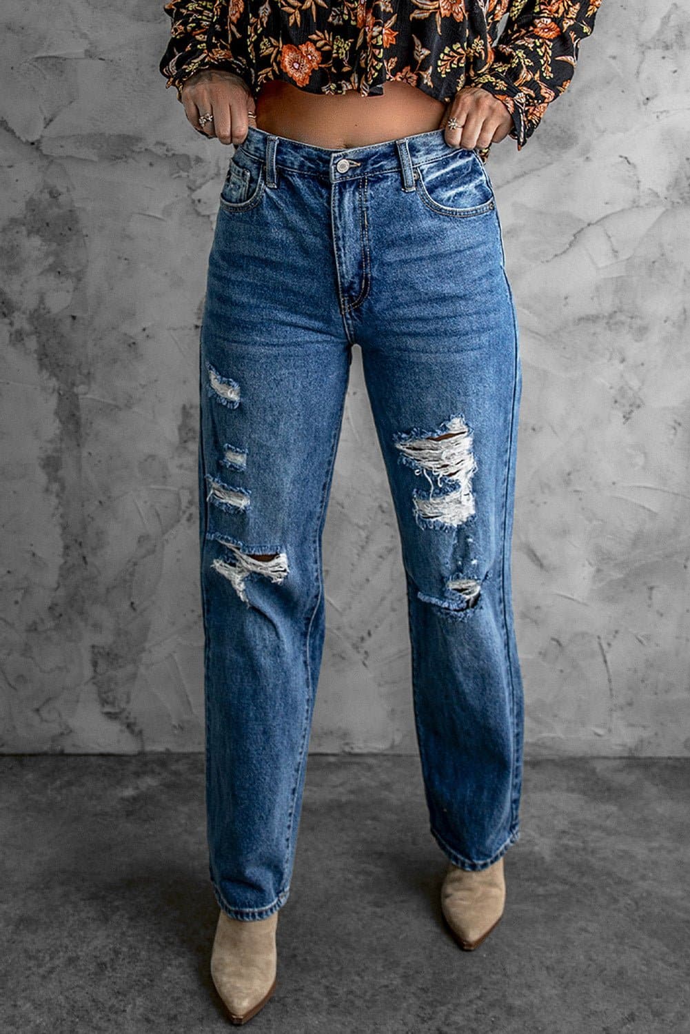 Distressed High Waist Jeans with Pockets - Love culture store