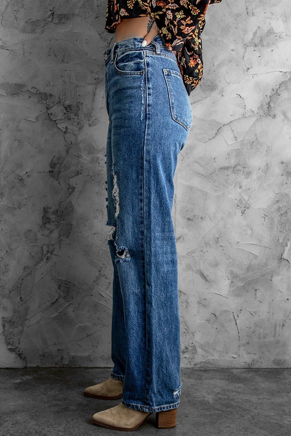Distressed High Waist Jeans with Pockets - Love culture store