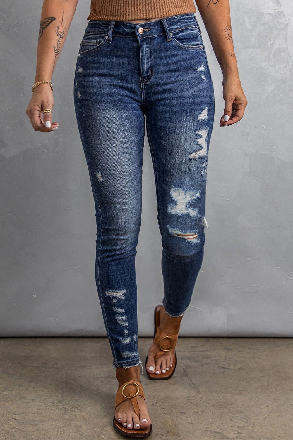 Distressed High Waist Skinny Jeans - Love culture store