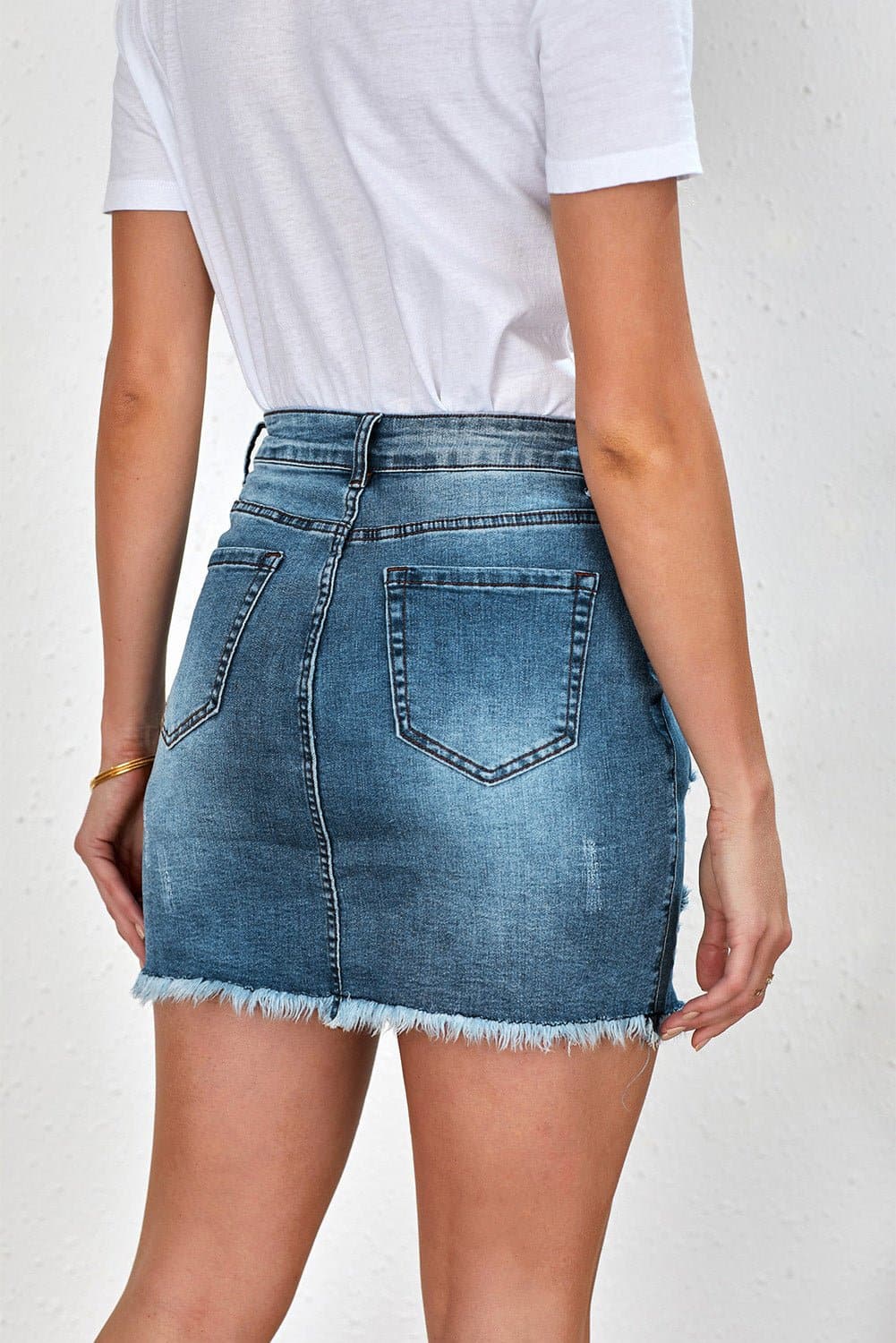 Distressed Raw Hem Denim Mini Skirt - Love culture store