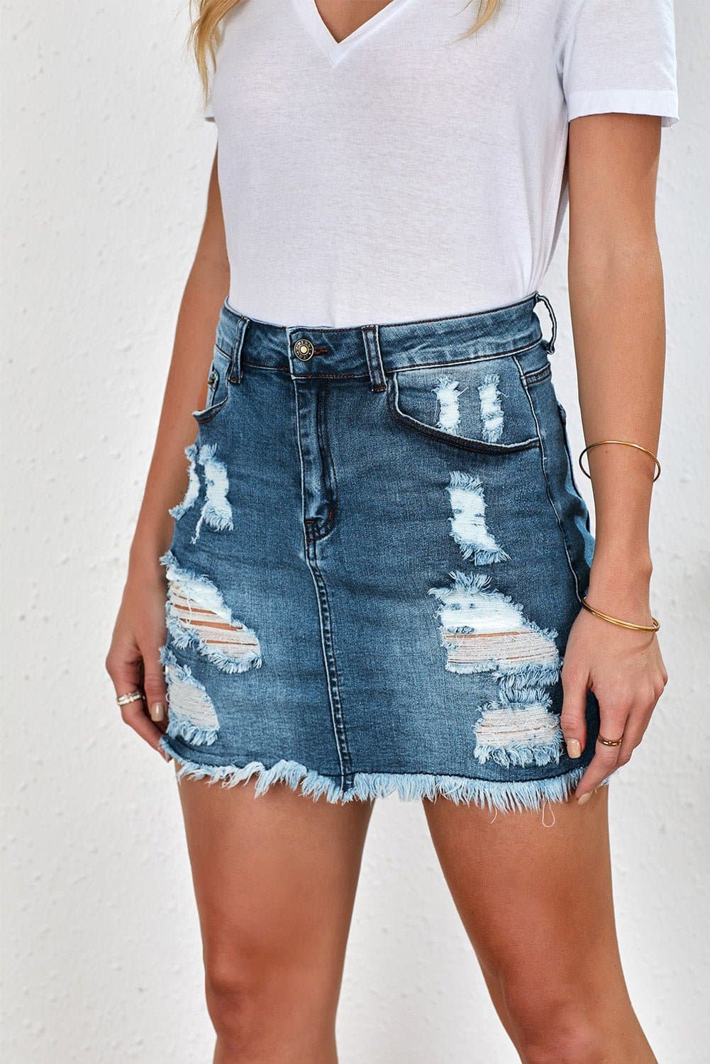 Distressed Raw Hem Denim Mini Skirt - Love culture store