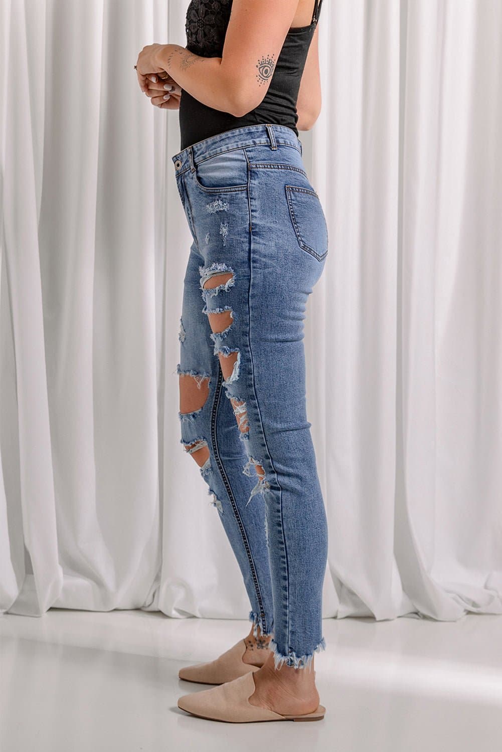 Distressed Raw Hem Skinny Jeans - Love culture store