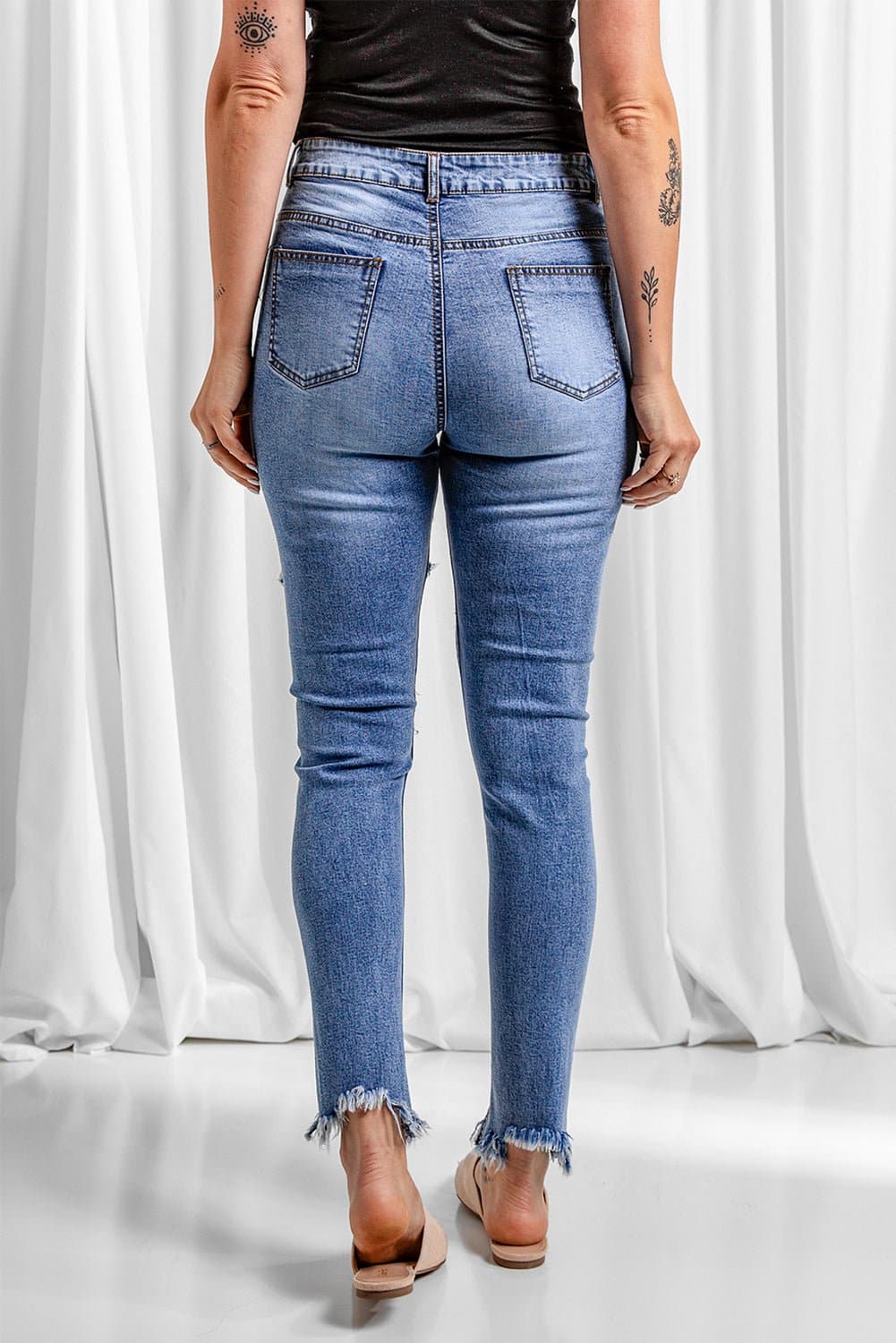 Distressed Raw Hem Skinny Jeans - Love culture store