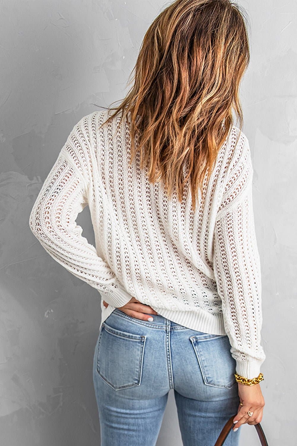 Dropped Shoulder Openwork Sweater - Love culture store