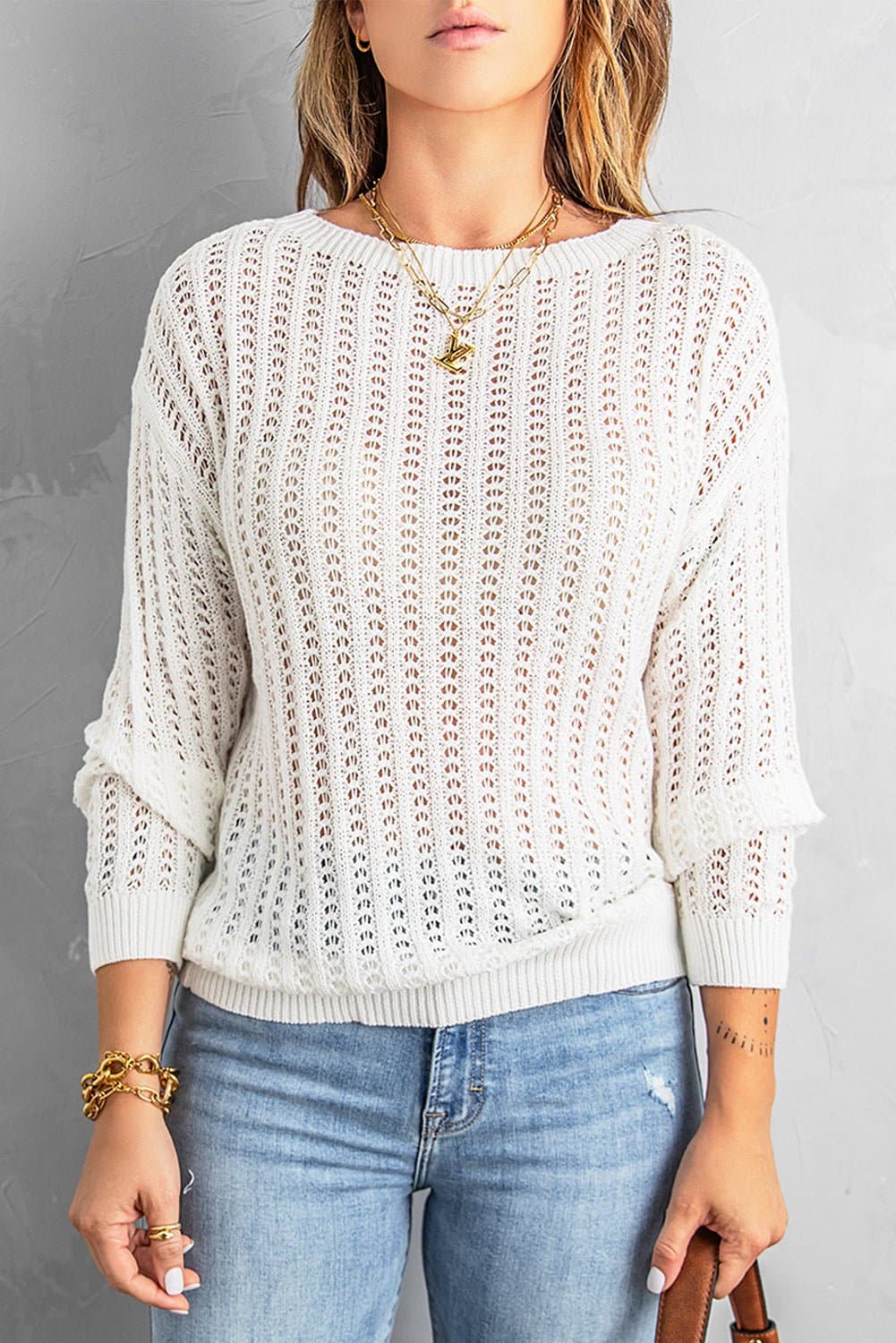 Dropped Shoulder Openwork Sweater - Love culture store