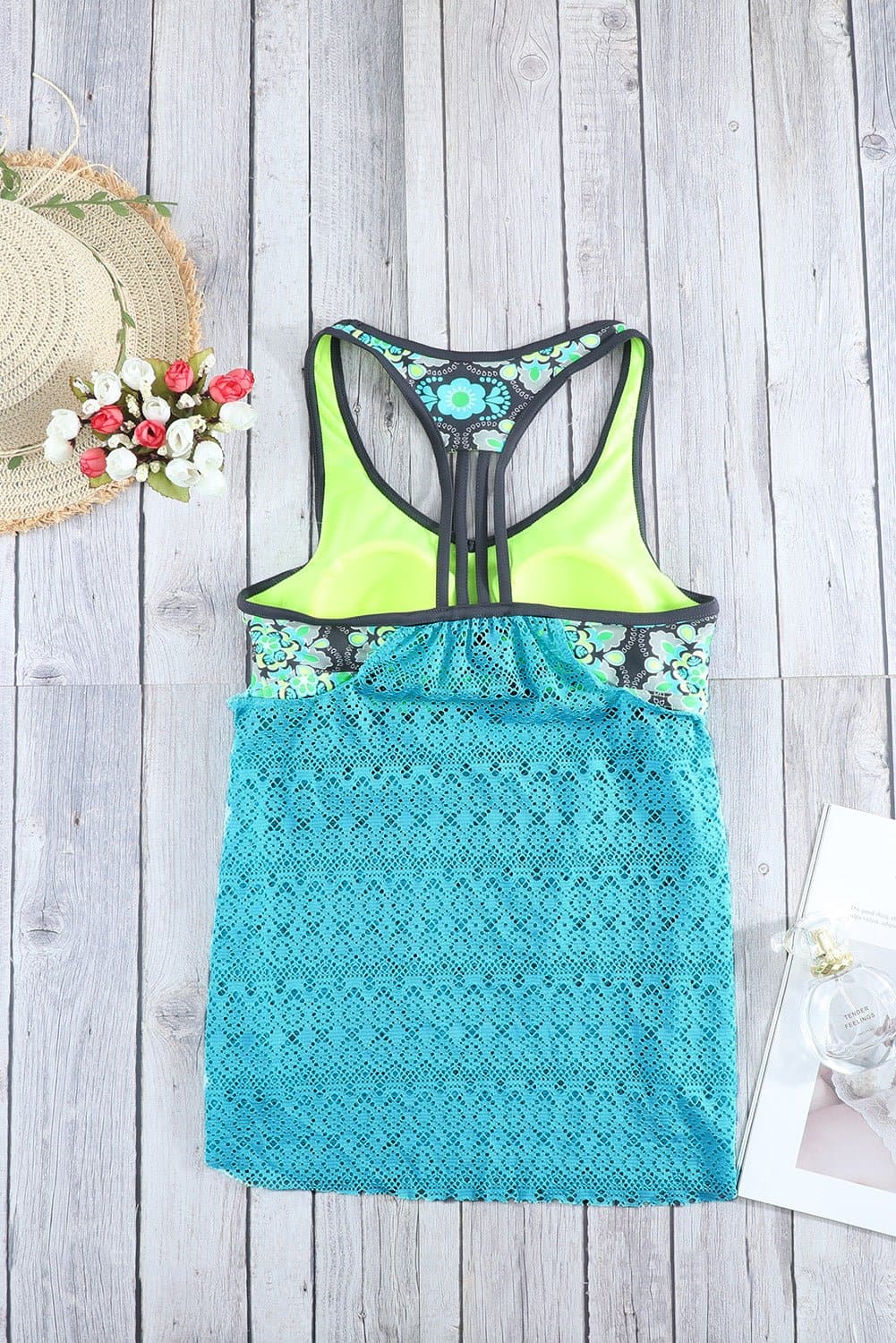 Floral Spliced Lace Tankini Top - Love culture store