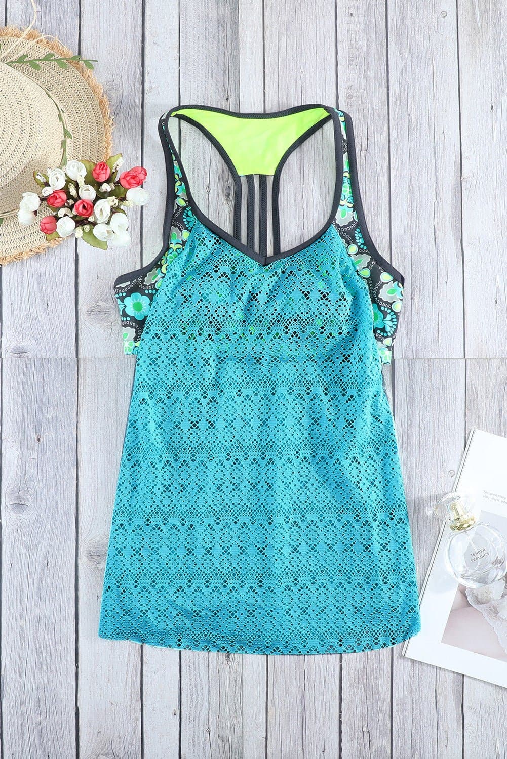 Floral Spliced Lace Tankini Top - Love culture store