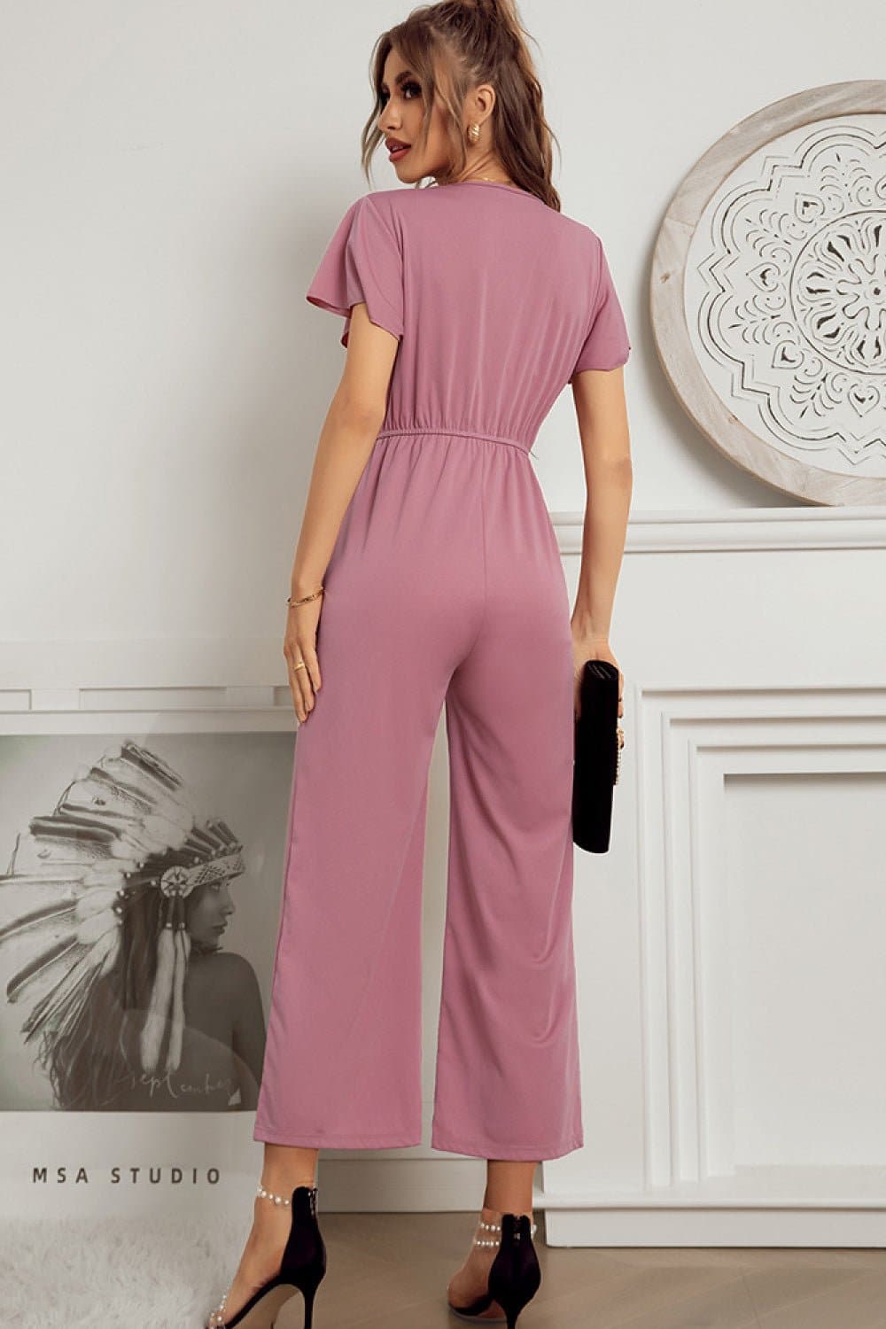 Flutter Sleeve Surplice Jumpsuit - Love culture store